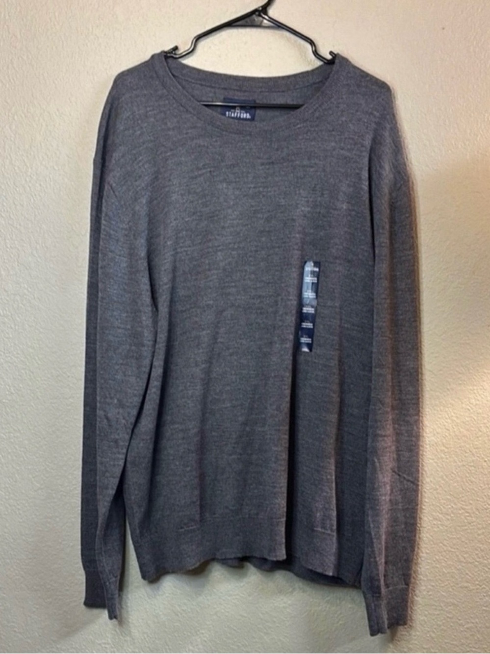 New Stafford Sweater Men’s Gray Merino Wool Crew Neck Casual Knit Sz XXL